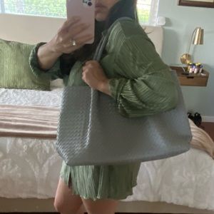 GRAY VEGAN LEATHER TOTE